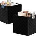 2-Pack Collapsible Ribbon Woven Storage Bins with Metal Structure, Small Black Storage Basket,Shelf Basket, Pantry Organizer, Home Decorative Utility Cubes (11 x 11 x 11 in, Black)