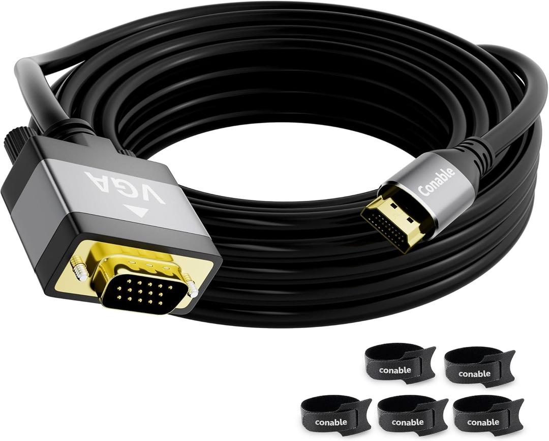 HDMI to VGA Cable 25 FT, Uni-Directional HDMI (Source) to VGA (Display) Cable, Black Male to Male Cord, Gold-plated Connectors, Aluminum Shells, for PC, Desktop, Laptop, Monitor, Projector, HDTV, Xbox