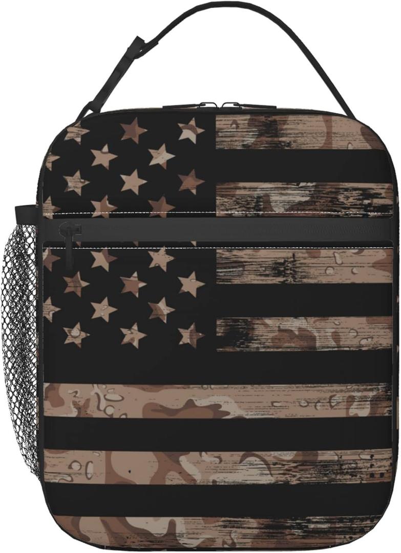 American Flag With Desert Camouflage Insulated Lunch Bag - Reusable Lunch Box - Portable Lunch Tote For Women Men And Kids