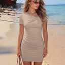 ZESICA Women's 2026 Summer Short Sleeve Bodycon Mini Dress Ruched Going Out Sexy Cocktail Party Club Dresses