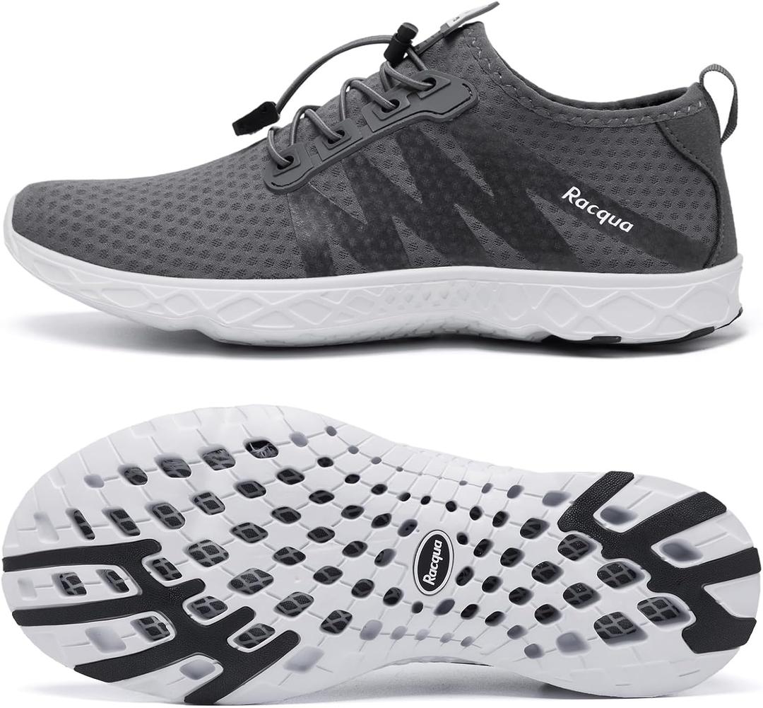 Racqua Mens Water Shoes Swim Quick Drying Pool Lightweight Shoes Walking Aqua Shoes for Beach or Water Sport Grey Size 10.5
