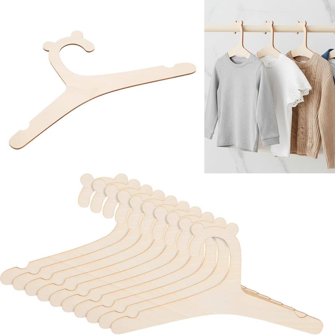 10Pcs Wooden Baby Hangers, 9Inch Cute Kids Clothes Hangers with Bear Ears, Non Slip Wooden Newborn Hanger, Toddler Nursery Hanger for Children, Kids Clothes, Pants, Coats, Suits, Jackets