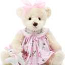 Oitscute Small Baby Teddy Bear with Cloth Cute Stuffed Animal Soft Plush Toy 10" (Pink Dress with Rabbit)