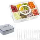 Snack Box Container with Insulated Cooler Bag, Divided Serving Tray with Lid and Handle Beach Essentials, Snackle Box Veggie Fruit Tray with 8 Compartments & 12 Forks