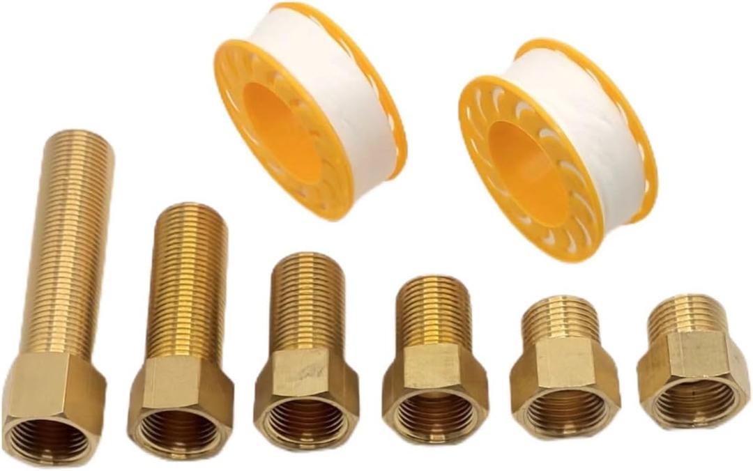 6PCS 1/2" G Female to 1/2" G Male Thread Brass Hex Extension Pipe Fitting, 25mm/30mm/40mm/50mm/70mm/100mm Length, Longer Nipple Connector Adapter, 0.5 Inch