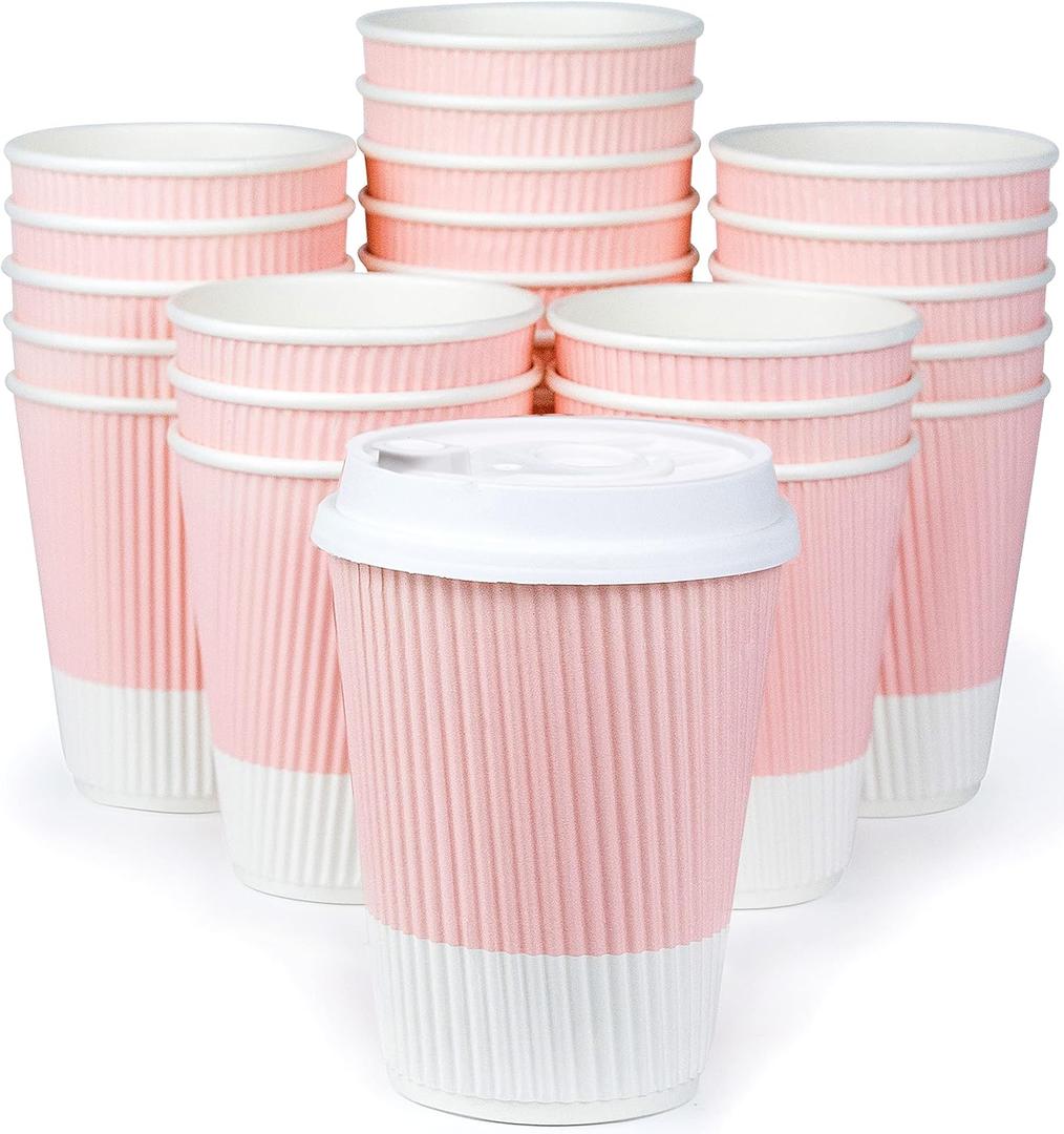Disposable Coffee Cups With Lids - (80 set) 12 oz Paper To Go Coffee Cups With Resealable Lids Prevent Leaks! Travel Insulated Hot Beverage Drink Cup. Will Not Bend With Heat or Burn Fingers (Powder Pink) Disposable Coffee Cups With Lids - (80 set) 12 oz Paper To Go Coffee Cups With Resealable Lids Prevent Leaks! Travel Insulated Hot Beverage Drink Cup. Will Not Bend With Heat or Burn Fingers (Powder Pink)
