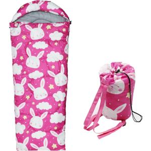 Kids Sleeping Bags - Camping Sleeping Bags with Carry Bag - Compact Sleeping Bag for Hiking, Backpacking 3 Season Warm & Cool Weather, Lightweight Waterproof Outdoor Travel for Boys Girls (Pink)