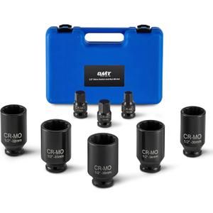 Orion Motor Tech 8pc Axle Nut Socket Set, 1/2 in Drive Metric 12 Point CRMO Axle Nut Impact Socket Set, ExtraDeep Spindle Axle Nut Sockets with Storage Case, 14mm 17mm 19mm, 30mm 32mm 34mm 35mm 36mm