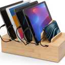 Prosumer's Choice Wooden Charging Station Organizer - 5-Port Base for Phones, Tablets and Laptops - Multi-Device Docking Station with Removable Divider Slots - Cord Box with Cable Management - Bamboo