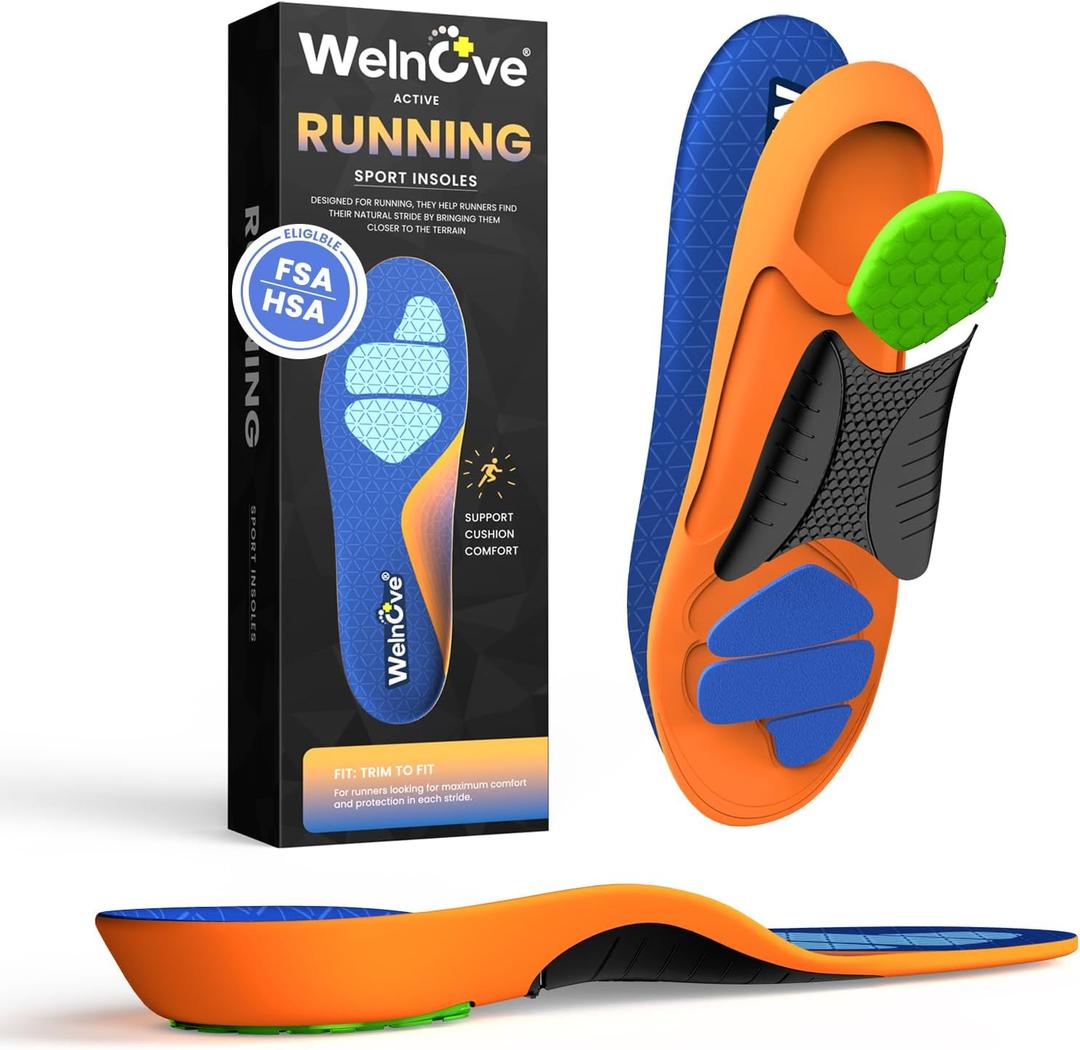 Welnove Running Insoles for Men & Women: Sports Insoles with Enhanced Shock Absorption for Basketball, Pickleball - Lightweight Design Boosts Performance for Athletes - Insoles for Standing All Day, Blue (XL: Men's 10-13 | Women's 12-14)