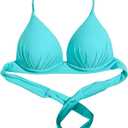 MakeMeChic Women's Halter Bikini Top Tie Back Push Up Backless Triangle Swimsuit Top Beachwear (Large, Blue)