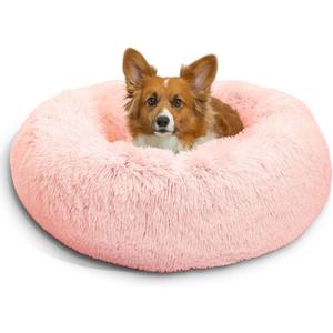 Best Friends by Sheri The Original Calming Donut Dog Bed for Medium Dogs up to 45 lbs, Shag Faux Fur, Cotton Candy Pink, 30" x 30"