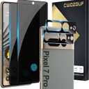 [2+2 Pack] Privacy Screen Protector Compatible with Pixel 7 Pro 5G, 2 Tempered Glass with 2 Camera Lens Protectors, High Clarity, Bubble Free, Anti-Spy Protection