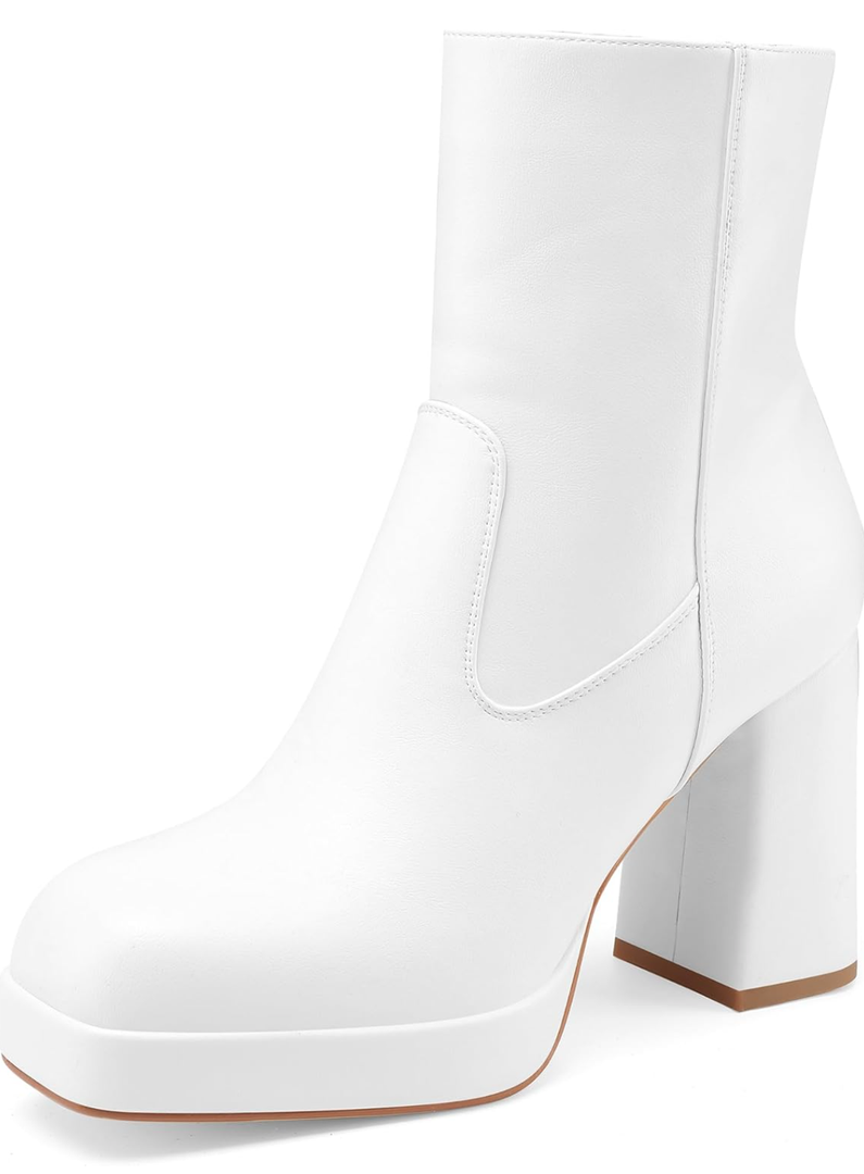 Oh Mispares Women's Platform High Chunky Heeled Ankle Boots Cozy Leather Gogo Boots Square Toe Side Zipper Booties 8