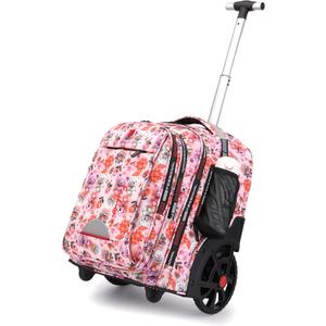 Rolling Backpack 22 Inch Backpack with Wheels for Business, College Student and Travel Commuter, Waterproof Wheeled Backpack (Pink-Flower)