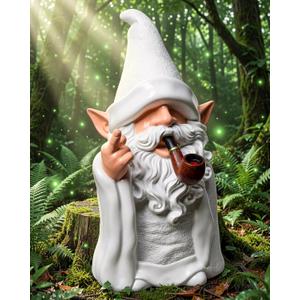 Leverse Smoking Wizard Dwarf Garden Gnome Statue with Middle Finger Decor, 5.9 Inch Funny Resin Outdoor Decoration for Patio, Lawn, Yard and Home, Great Gift for Easter, Halloween and Christmas