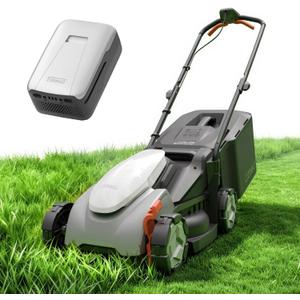 Litheli 14 Inch Cordless Lawn Mower, Brushless Battery Powered Push Mower with 5.0Ah Battery, 5-Position Height, 9-Gallon Bag, Lightweight Grass Cutter for Small to Mid-Sized Yards