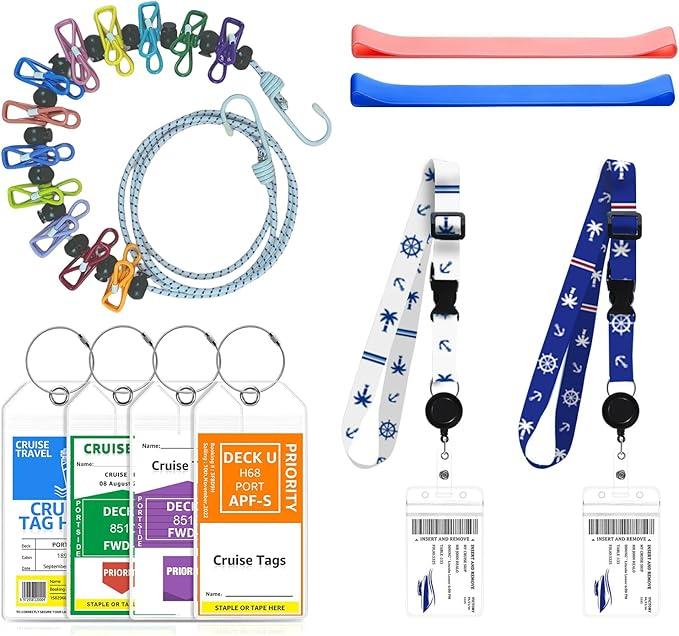 9 Pcs Cruise Ship Essentials Kit Include Cruise Luggage Tags, Lanyards for Cruise Ship Cards, Beach Towel Bands, Travel Clothesline, Cruise Essentials 2026 with All Cruise Lines