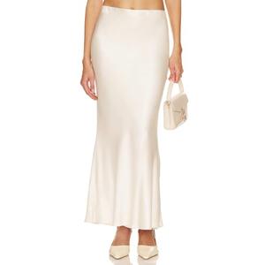 Aigeman Womens Elegant Silk Satin Maxi Skirt Elasticized High Waist Mermaid Fall Satin Skirts for Wedding Guest 469(S,Cream)