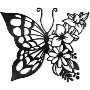 Garden 4 you Butterfly Decoration Wall Art Boho Home Decor Hanging Appearance Wall Decor Metal Wall Hanging Butterfly Decor Flower Wall Art for Bedroom Living Room Home Wall,Black(Medium)