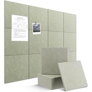 Large Felt Bulletin Board Tiles 48" x 36" Cork Board Alternative 12 Pack with 70 Adhesive Tabs Felt Wall Tiles Cork Boards for Walls Thick Slat Wall Panels for Home Office Classroom Decor (Sage)