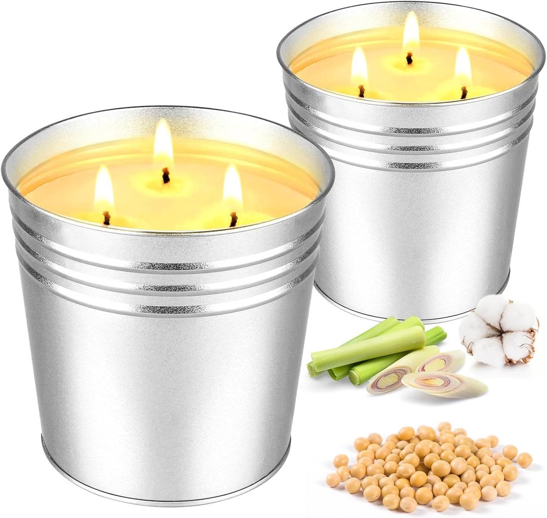 Citronella Candles Outdoor  2 x 17 oz Large 3-Wick Soy Wax Candles, Up to 180 Hours Burn Time, Lemongrass Scent for Outdoor Patio, Garden, Yard, Balcony, Camping