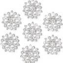 Hicarer 60 Pcs Pearl Rhinestone Flower Buttons Craft Rhinestone Embellishments Flatback Button Round Crystal for Jewelry Making Wedding Party Home Decoration and DIY