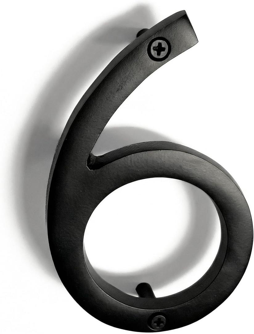 NACH Floating House Numbers, 8 inch Aluminum Black House Numbers for Outside - Number 6, Door Numbers with Mounting Hardware