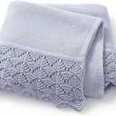 Hadetoto Baby Blanket Soft Cozy Cotton Cable Knit Crochet Receiving Crib Nursery Swaddling Blankets for Newborn Boys Girls (Baby Blue)