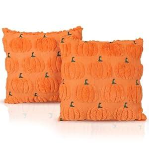 MAGLADY Fall Pillow Covers Pumpkin Throw Cover 18x18 Set of 2 Fall Plush Faux Fur Cushion Covers Pumpkin Autumn Harvest Cushion Covers for Thanksgiving Farmhouse Sofa Couch Bedroom