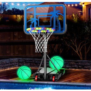 Pool Basketball Hoop with LED Light & Grow Balls,7-Heights Adjustable
Stable Water/Sand Fill Base with Wheel