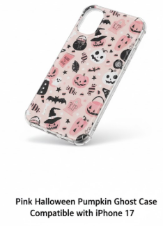 Pink Halloween Pumpkin Ghost Case Compatible with iPhone 17, Witchy Pumpkin Halloween Boo Cover, Cool TPU Phone Case Cover