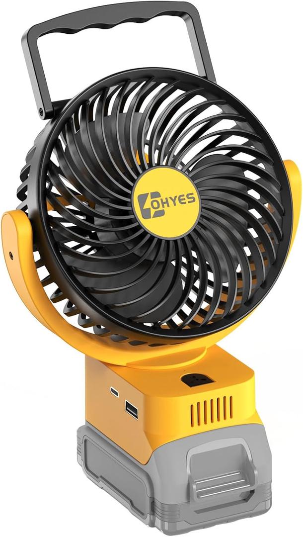 ohyes Cordless Jobsite Fan Fit For DeWALT 20V Max Battery Brushless Motor With USB A+C Fast Charging For Camping Workshop and Construction Site(Battery not included)