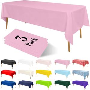 3 x 3 Pack Premium Pink Plastic Table Cloths Disposable, 54 x 108 Inch Rectangle Tablecloths, Waterproof Table Cover, Decorative Tablecloth for Girl Birthday Party, Valentine, Wedding, Valentine