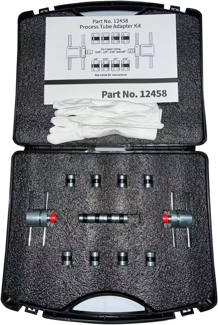 12458 Process Tube Adapter Kit, HVAC Line Set Repair Kit Quick Connect AC Process Tube Adapter for 3/16", 1/4", 5/16", 3/8" Copper Tubing, Leak-Free Connection, Includes Storage Case