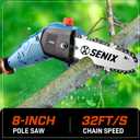 SENIX CSPE6.5-M 6.5 Amp Corded Electric Pole Saw with 8-Inch Oregon Bar and Chain, Chain Saw Tree Trimmer with Adjustable Extension Pole, Shoulder Strap Included