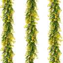 RECUTMS Hanging Garland Plants Artificial Eucalyptus Garland Fake Hanging Eucalyptus Leaf Garlands with Flowers Faux Vine Plants for Indoor Outdoor Spring Thanksgiving Wall Arch Wedding Decor(Yellow)
