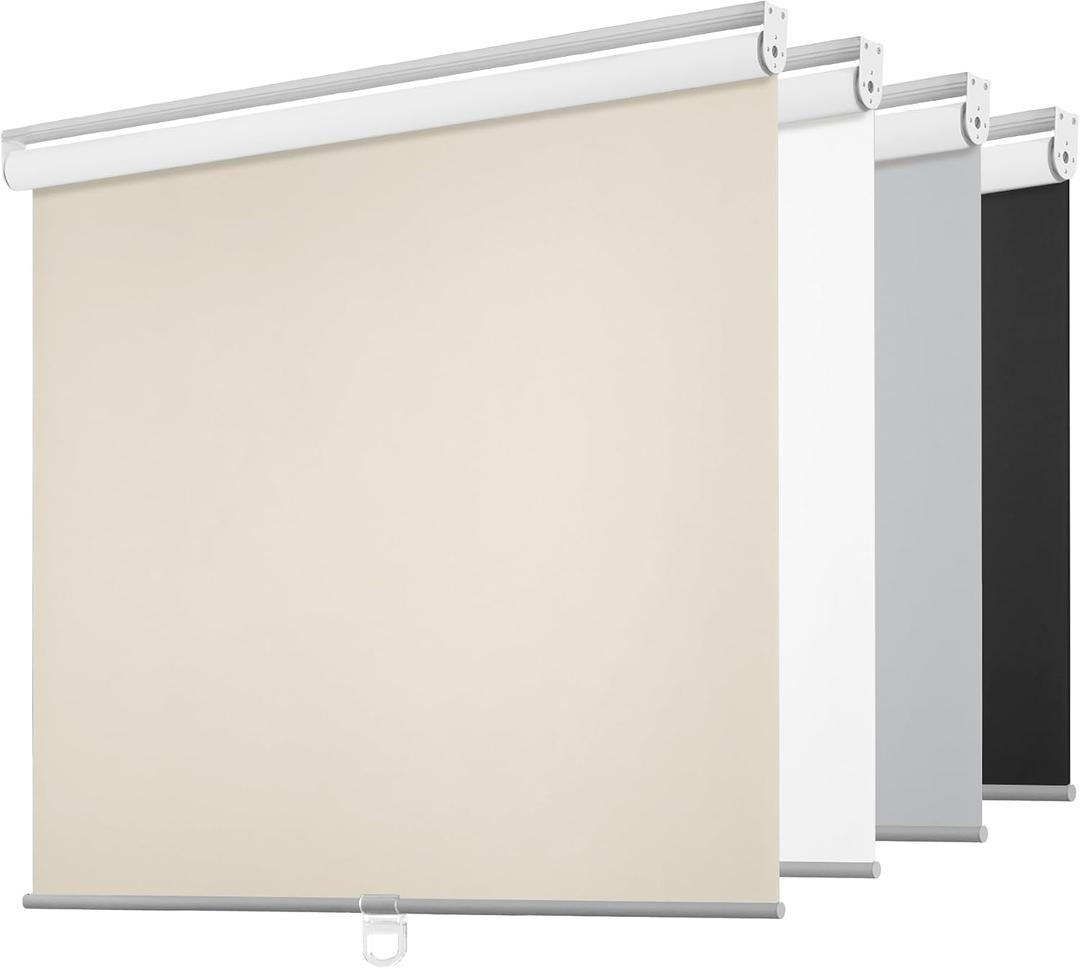 ChrisDowa Cordless Free-Stop 100% Blackout Blinds for Windows, Roller Windows Shades with Thermal Insulated, UV Protection Fabric for Living Room, Office and Home.Beige,35" W X 72" H