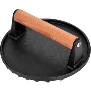 Smashed Burger Press, 7" Round Heavy-Duty Cast Iron Smash Meat Steak with Wooden Handle for Blackstone Griddle, Juicy and Crispy Burgers for BBQs, Cookouts