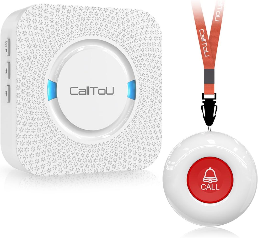 CallToU Caregiver Pager Wireless Call Button Nurse Alert System 500+ Feet for Home/Elderly/Patient/Disabled 1 Plugin Receiver 1 Waterproof Transmitter