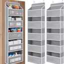 JARLINK 2 Pack Over the Door Organizer Storage, 5 Shelf Hanging Door Organizer with 5 Large Capacity Pockets, Anti Tilt 44 lb Load Behind Door Storage for Bedroom, Bathroom, Pantry, Nursery, (Grey)