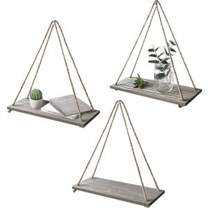 17 x 5 inch Wall Hanging Floating Shelves, Distressed Wood Farmhouse Organizer, Rustic Home Décor for Living Room Bathroom Bedroom Kitchen Apartment, Set of 3, Grey
