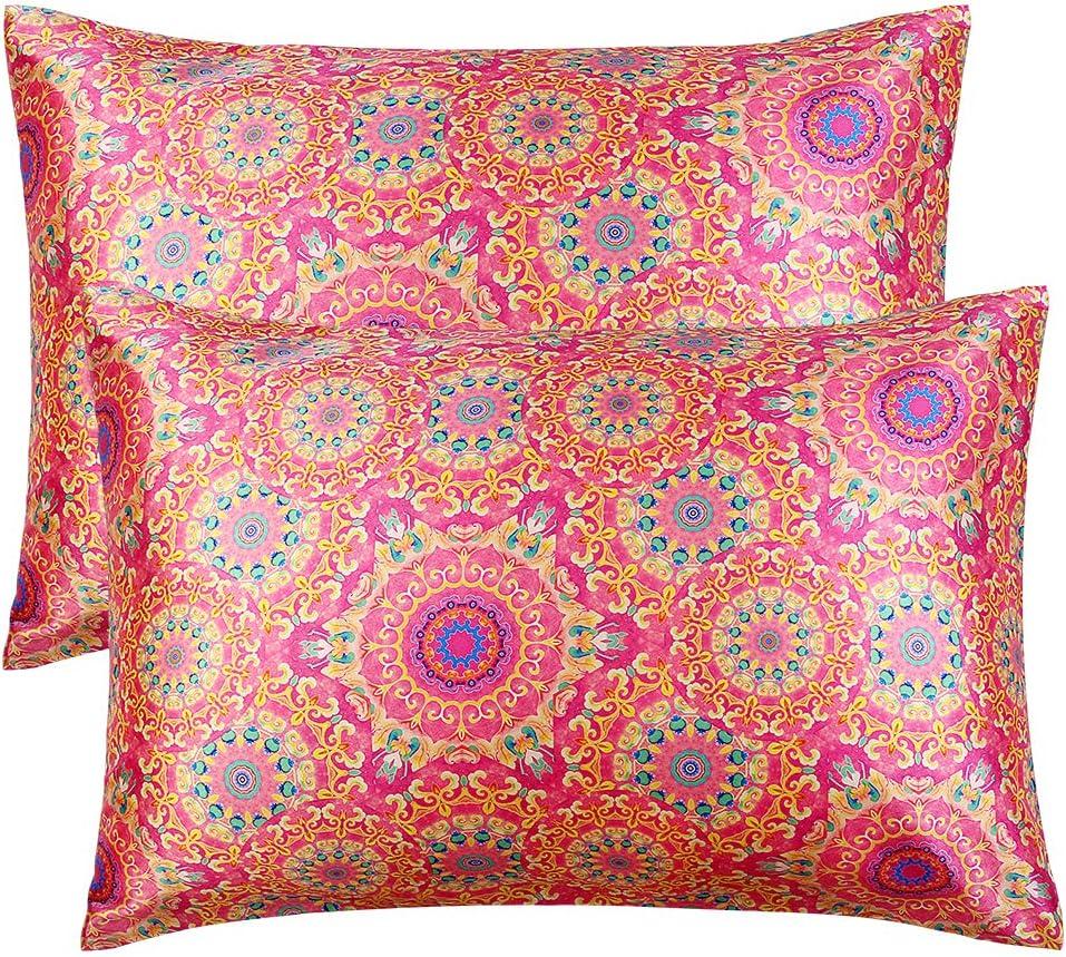 BEDELITE Satin Pillowcase for Hair and Skin Digital Printing, Super Soft Cooling Similar to Silk Pillow Cases 2 Pack with Envelope Closure, Gift for Women Men(King 20x40 Inch, Mandala)