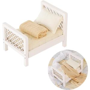 Kate Newborn Props for Baby Photography White Wooden Bed Photo Props Doll Bed with Mattress Pillow Bed Mat and Stretch Wrap for Photoshoot Studio Posing Props