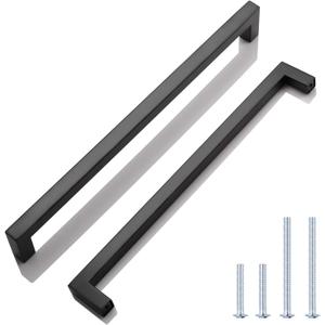 KNOBWELL 6 Pack 10" Cabinet Pulls Black, Stainless Steel Kitchen Cupboard Handles Dresser Drawer Pulls, Hole Spacing 10 Inch, Overall Length 10-1/2 Inch