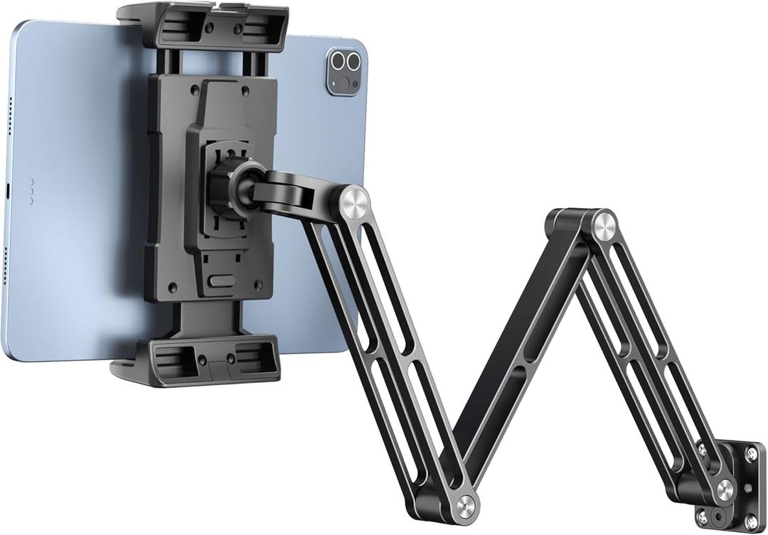OHLPRO Aluminum Tablet Wall Mount Holder - 360° Adjustable & Extendable 3-Stage Arm for iPad Pro/Air/Mini, Galaxy Tab 5-13" | Heavy Duty Metal Stand for Kitchen, Office, Bedroom