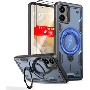 For Motorola Moto G Stylus 2024 Case Magnetic Compatible with MagSafe,with2 Screen Protector,with Kickstand Phone Heavy Duty Protection Military Grade Rugged Shockproof Scratch Resistant Blue