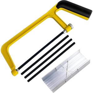 Mini Metal Miter Box and Saw Set, 6 Inch Extra Fine Cut Hand Saw, 5.3 Inch Small Aluminum Miter Box with 3 Hacksaw Replacement Blades for Crafts, Hobby Projects, Cutting Wood, Soft Metal