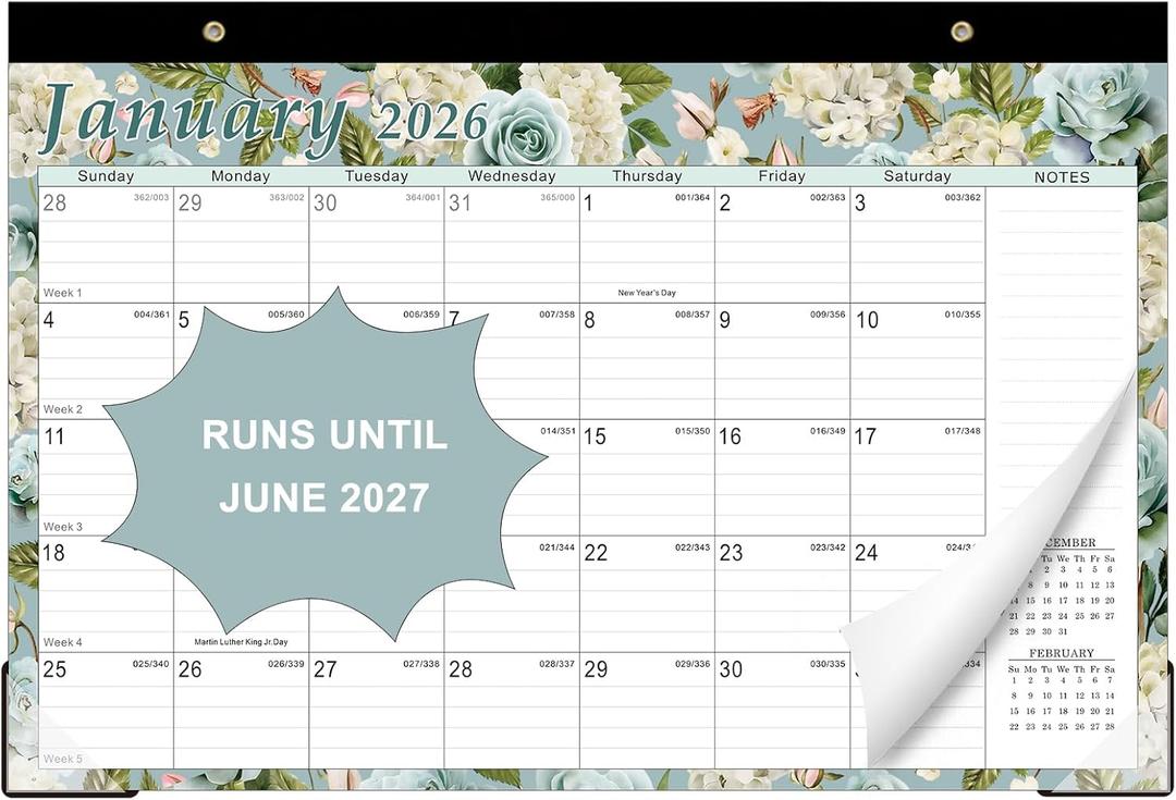 2 x Lbylyhxc 2026 Desk Calendar, 18-Month Calendar Runs from Jan. 2026 to Jun. 2027, Large 17" x 12" Desktop/Wall Monthly Calendar for Home, School or Office (Vintage Flowers Desk Calendar)