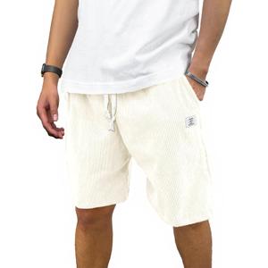 Men's Corduroy-Style Shorts Elastic Waist Drawstring 7 Inch Inseam Polyester Casual Shorts with Pockets (Beige, XXL)